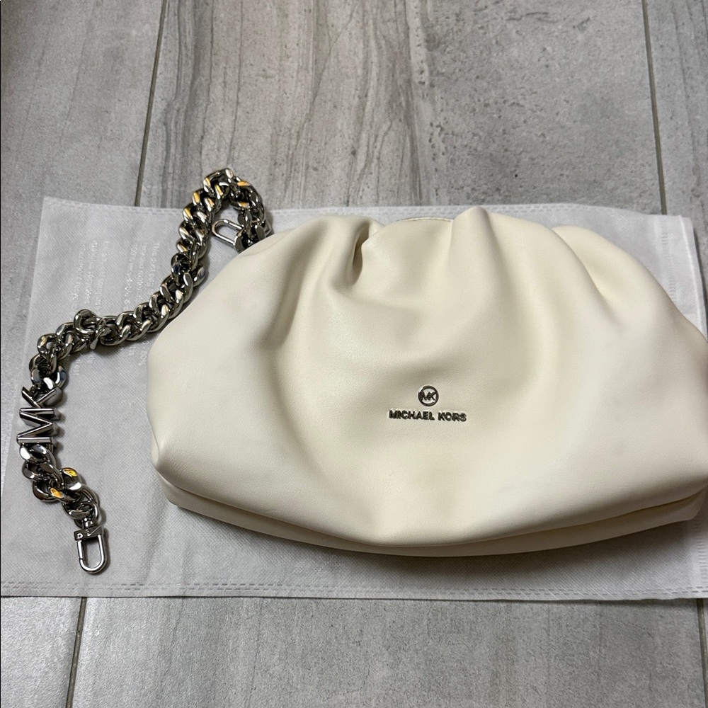 Michael Kors Cream Soft clutch with removable Silver Chain Strap